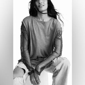 Free People Lace Sleeve Top, Size Small, Never Worn